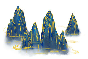 水墨风自然景观青山造型插画