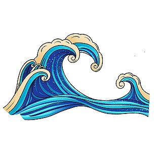蓝色唯美手绘海浪设计