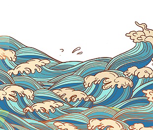 手绘可爱卡通海浪装饰设计