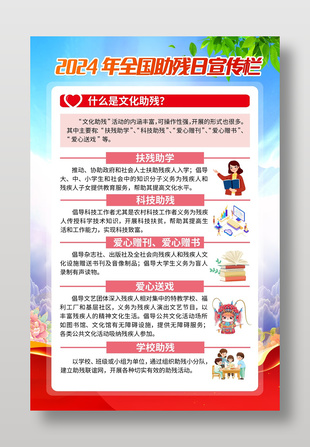 蓝色简约2024全国助残日宣传海报