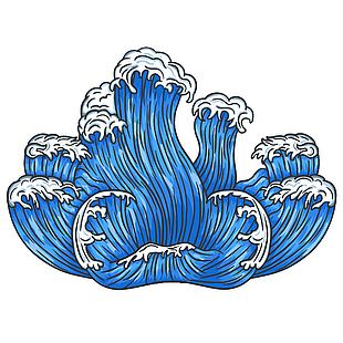 深邃蓝色手绘海浪设计