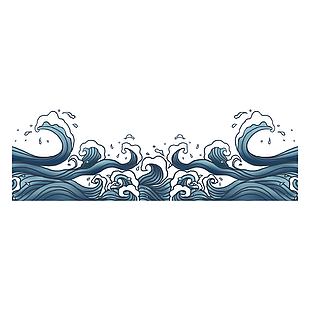 蓝色复古手绘海浪设计