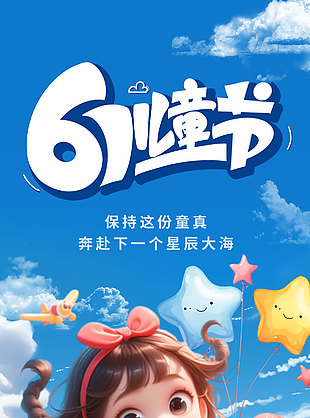 61儿童节创意设计卡通飞机儿童节宣传海报