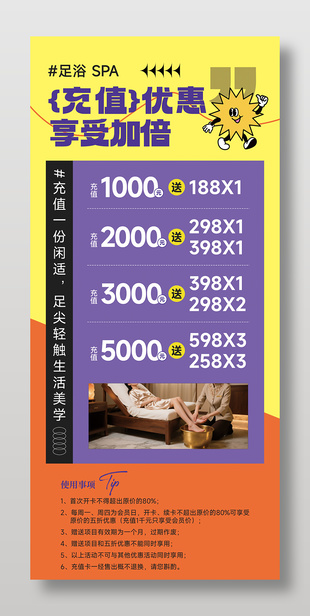 足浴SPA充值优惠活动促销展架设计