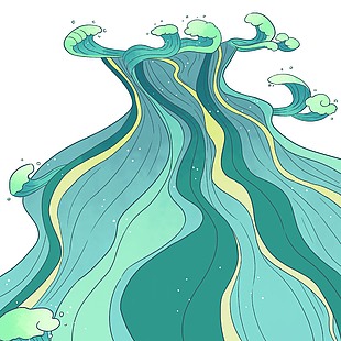 绚丽国潮风海浪装饰插画