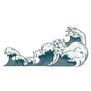 复古中国风手绘海浪插画
