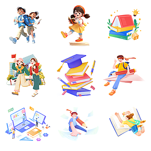 学生形象书籍素材场景插画设计