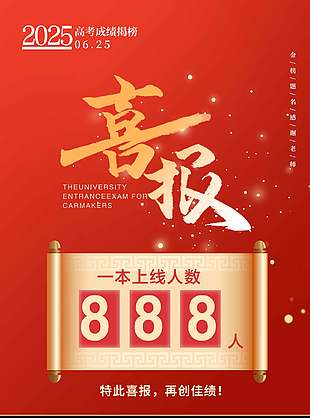 简单红色学校高考喜报宣传海报