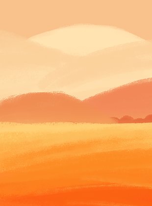 唯美浪漫橙色田野风景插画