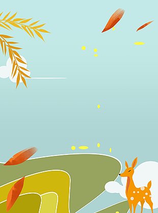 绿色清新自然小鹿风景插画