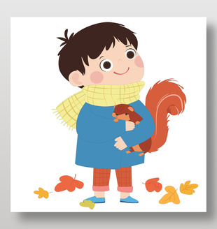 抱着小松鼠的可爱大暖男插画设计