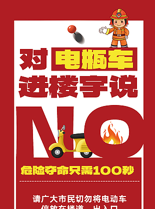 可爱卡通禁止电瓶车进楼通知海报