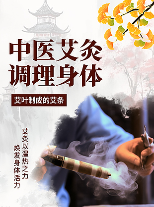 中医艾灸调理身体养生宣传海报
