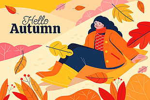 文艺抽象你好秋天落叶风景