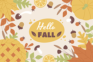 卡通唯美你好秋天秋季风景画