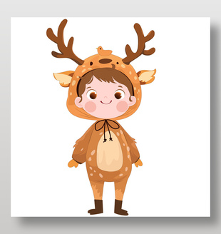 卡通麋鹿睡衣造型服饰可爱动物卡片儿童插画