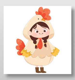 卡通小鸡造型玩偶服动物卡片插画设计