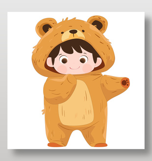 卡通玩偶服小熊睡衣可爱动物卡片插画