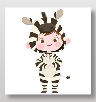 卡通玩偶服斑马睡衣可爱动物卡片插画