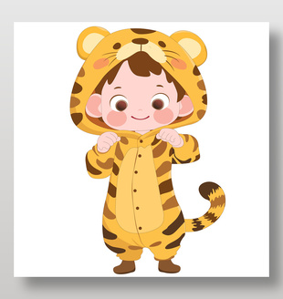卡通玩偶服老虎睡衣可爱动物卡片插画