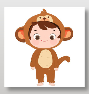 卡通玩偶服猴子睡衣可爱动物卡片插画