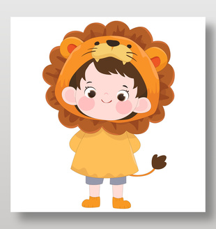 卡通狮子玩偶服可爱动物卡片插画
