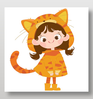 卡通猫咪造型玩偶服可爱动物卡片插画