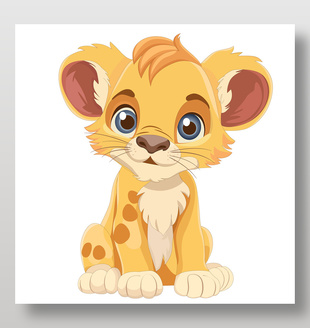 卡通可爱小狮子看图识物动物卡片教育插画