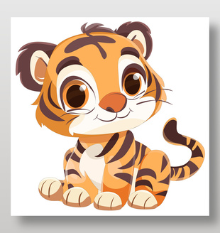 卡通风可爱小老虎看图识物动物卡片教育插画