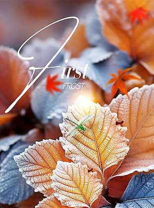 唯美萧瑟落叶黄叶霜降节气海报