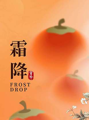 橙色简约风传统节气霜降海报