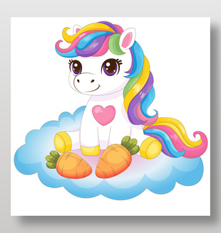 乖萌彩虹小马胡萝卜食物卡通插画