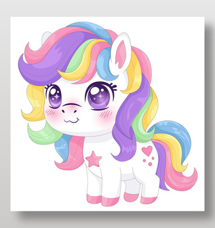 可爱星星眼彩虹小白马儿童插画