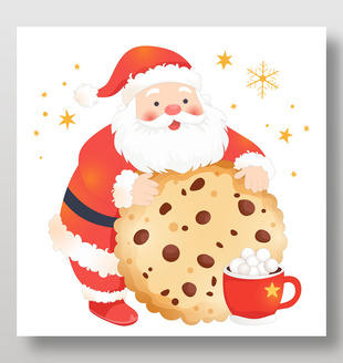 创意可爱圣诞老人吃曲奇饼干插画