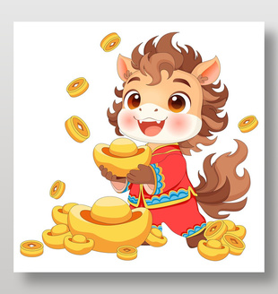 马年春节小马驹送元宝节日插画