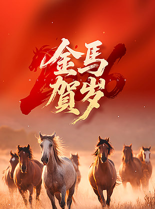 跃马扬鞭福启新程马匹摄影图背景海报