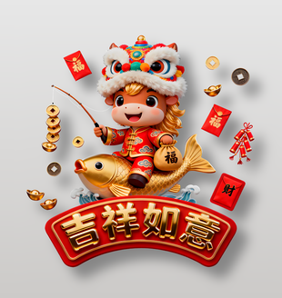 新春卡通吉祥如意马年贴画