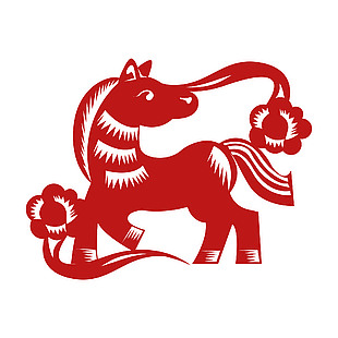 红色复古中国风马年窗花贴纸