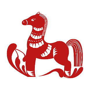 红色中国风马年窗花贴纸