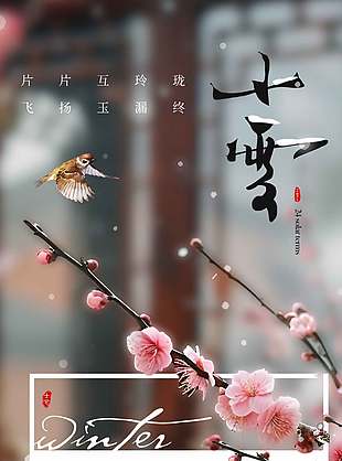 冬日清新简约中国传统小雪节海报