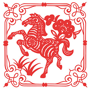 红色喜庆马年窗花贴纸设计