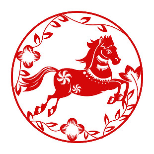 红色喜庆中国风马年窗花贴纸