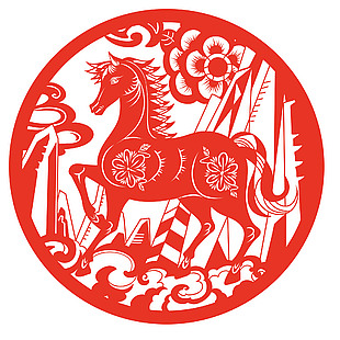 喜庆红色马年窗花贴纸