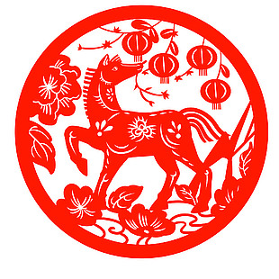 创意中国风马年圆形窗花贴纸