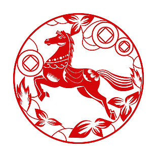 马年生肖马窗花贴纸设计图案