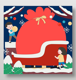 小朋友雪地庆祝圣诞节边框插画