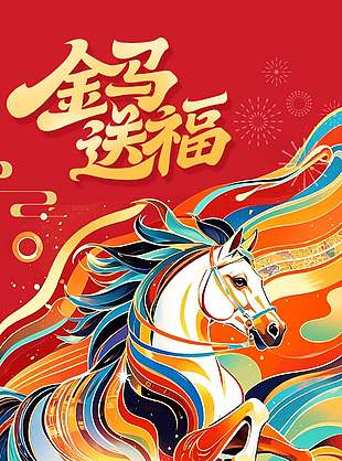 金马送福唯美清新元旦节宣传海报
