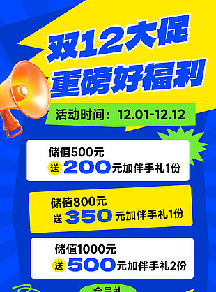 双12大促重磅好福利活动蓝色海报设计