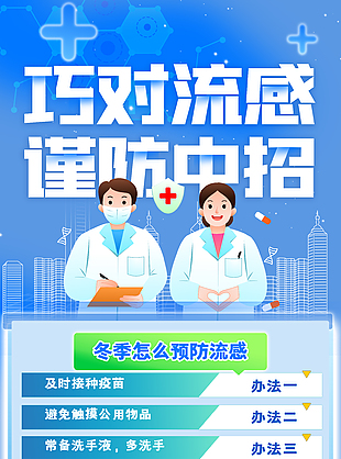 巧对流感谨防中招医疗知识科普海报