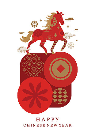 马年新年创意几何简约扁平化插画海报